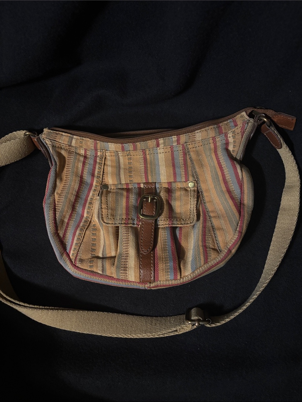 Vintage Fossil Striped Canvas Shoulder Crossbody Bag Earth Tone Southwestern